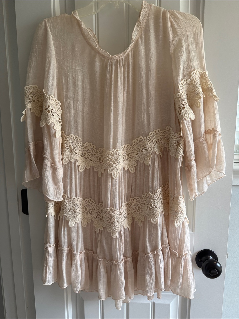 indigo soul Soft Cream Lace Tiered Boho Tunic